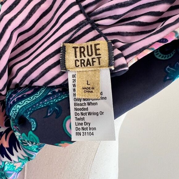 True Craft High Neck Reversible Bikini Top Size Large Paisley Floral and Striped - Picture 12 of 12